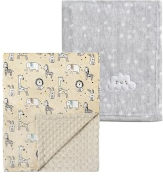 CREVENT 2 Stück 75x100 cm Kuschelige weiche warme Babydecke für Säuglinge und Kleinkinder Kinderbett Bettwagen - Graue Wolke + Nerz Zoo