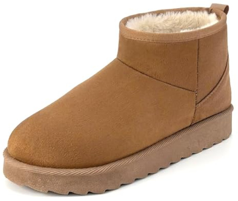 Hofriyo Women Suede Classic Ultra Mini Snow Boots, Faux Fur Lined Slip On Ankle Winter Booties, Womens Warm No Slip Short Boot, Botas De Invierno Para Mujer