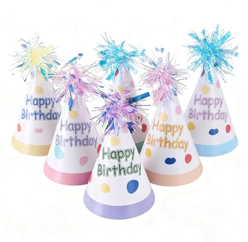 FOSDICK 6 PCS Sombreros de Fiesta de Cumpleaños, Sombreros de Fiesta con Cono, para Nochevieja y Cumpleaños, con Gorros de Papel para Adultos Niños y Niñas