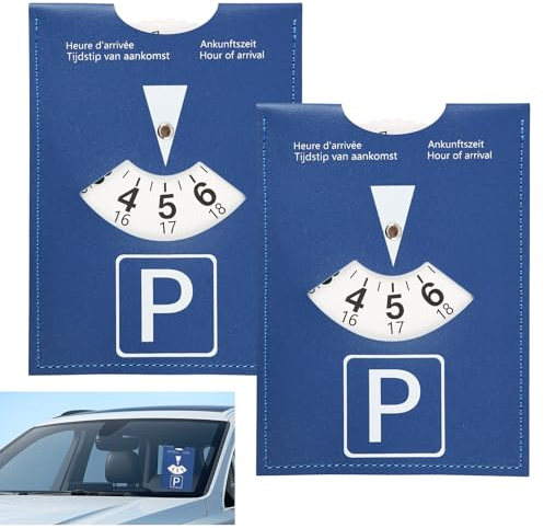 Wafuesh Juego de 2 Discos de Estacionamiento en Cuero Sintético Azul, Dimensiones Compactas de 11x15 cm, Impresión Multilingüe en 4 Idiomas, Vehículos en Zonas Azules, Alta Durabilidad y Estilo