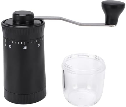 Haofy Molinillo de café Manual Molino de Manivela Portátil 40 Niveles Ajustables Acero Inoxidable para Verter sobre Prensa Francesa Camping Viajes Uso Doméstico Cámara Transparente de (Negro 40