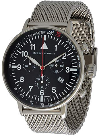 Messerschmitt Fliegeruhr Quarz Chronograph ME-755 Tachymeter Lynette Schweize Quarz Ronda 5030D Uhrwerk (Milanaise)