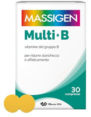 Massigen - Multi B, Integratore di Vitamine del Gruppo B, Riduce Stanchezza e Affaticamento, 30 Compresse, Senza Glutine e Lattosio
