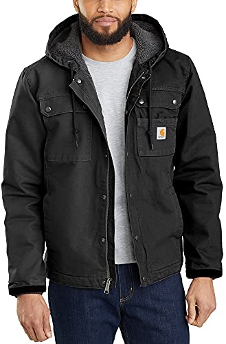 Carhartt Veste de Travail en Toile Lourde Délavée avec Doublure Sherpa Coupe Décontractée Homme, Noir, L