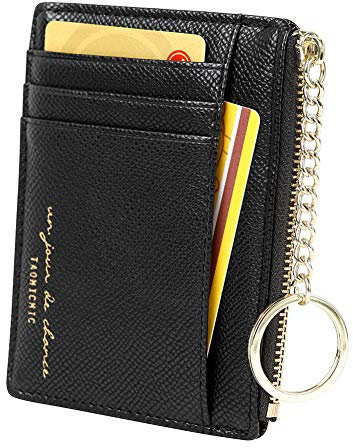 Damen 8 Karten Schmal Minimalistischer Kartenhalter Hüllen Kartenetui Portemonnaie Schlüsselanhänger Front Tasche Geldbörse Mini Kreditkarten Etuis, Scharwz