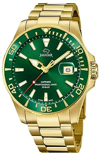 JAGUAR Reloj Modelo J877/2 de la colección Executive, Caja de 43,5 mm Verde con Correa de Acero Chapado para Caballero
