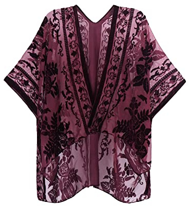 MJ SERECA Cardigan Kimono en Velours brûlé pour Femme avec Pompon (JYPJ-10)…