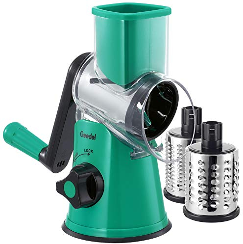 Rotary Cheese Grater, Vegetable Slicer with Three Drum Blades, Grater for Kitchen Faster and Easy Cutting, Rotary Drum Grater Ideal for Cheese, Cucumber, Carrot, Nuts, etc.