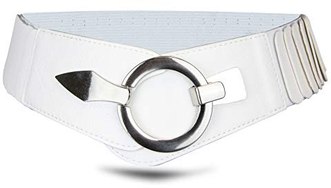 Vanessa & Melissa Elastischer Damen Taillengürtel, ca. 6 cm breiter Hüftgürtel mit silberner Ring-Schließe, Stretchgürtel