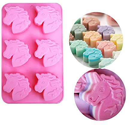 Unicorn Cupcake Molds, 6-Cavity Unicorn Head Silicone Cake Baking Pan Bath Bomb Soap Pudding Mould Little Girl Birthday Party Supplies