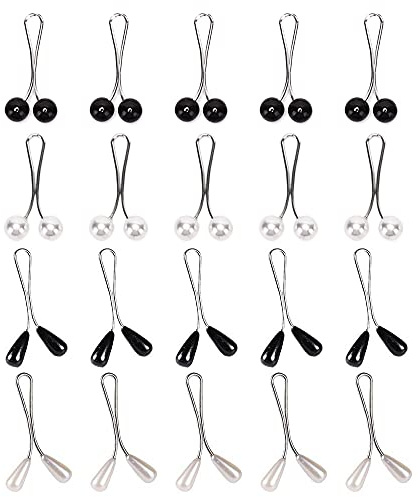 Nifocc Muslim Hijab Clips Schal Pin Perle Clip Teardrop Clip Sicherheit Brosche Nadel für Frauen Damen - 20Stk Schwarz Weiss Tropfenform Kugelförmig