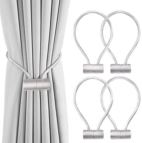 VEGCOO 4 Stück Magnetische Gardinen Raffhalter, Weiß Gardinen Halter mit Magneten, Vorhang Halter Raffhalter für Gardinenklammern Vorhänge Zuhause, Büro, Dekoration