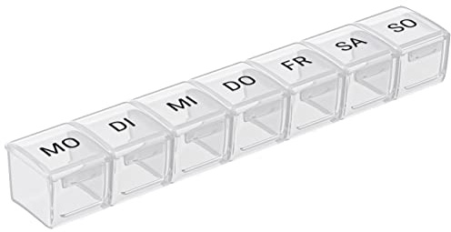 WELLGRO Tablettenbox für 7 Tage - Pillendose 1 Fach pro Tag - Klappdeckel mit Druckverschluss - Material BPA-freier Kunststoff, Farbe:Weiß