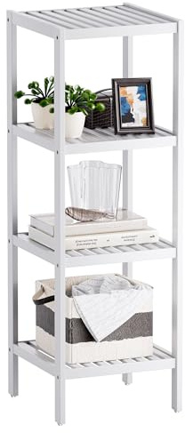 SMIBUY Scaffale per il bagno, organizzatore di scaffali in bambù a 4 livelli, scaffale multifunzionale per soggiorno, camera da letto, cucina (bianco)