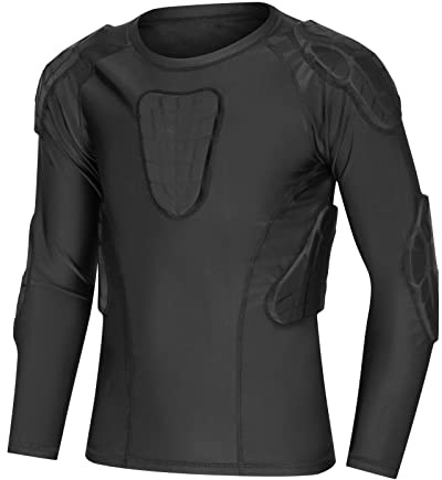 Valcatch Kids Youth Boys Padded Compression Shirt Long Sleeve Shoulder Rib Chest Protective Top for Rugby Football Cycling Tennis