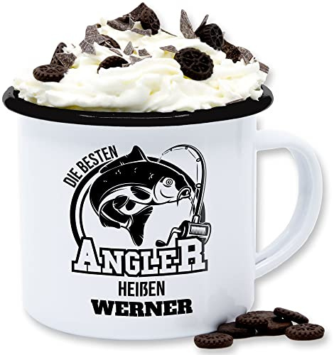 Emaille Tasse Blechtasse - Angeln - Angler Geschenk - 300 ml - Weiß Schwarz - angel geschenke für männer fischen carp tassen fisch fishing emalietassen angelzubehör karpfen fischer name angelfan