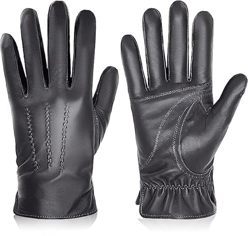 BISON DENIM Handschuhe Herren Winter Echtleder Touchscreen Winterhandschuhe | Warme Lederhandschuhe mit Fleece Futter, Winddichte Wasserabweisende Fahrhandschuh für SMS Fahren