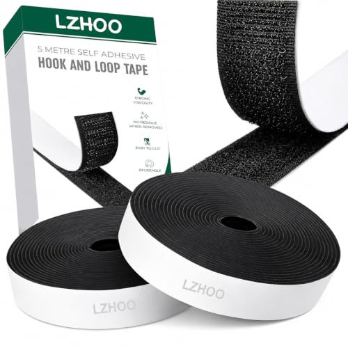 Cookey™ Hook and Loop Tape Self Adhesive, 5M x 20mm, Heavy Duty, Black Roll | Strong Sticky-Back Fastener Strips for Fabric, Home, Office, DIY and Cable Management