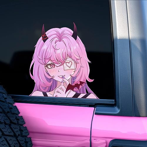 Nouiroy 3D Anime Peeking Aufkleber Anime Peeker Auto Aufkleber für Frauen Doppelseitig Selbstklebend Anime Cartoon Mädchen Aufkleber für Autos Fenster Stoßstangen Computer Laptop (Teufelsmädchen,