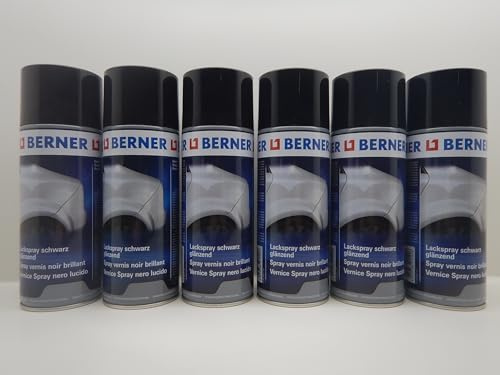 6x Berner Lackspray Spraydose Schwarz Glänzend Kfz RAL 9005 Glanzlack 400ml