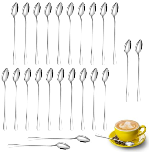BRISKORE Latte Macchiato Löffel Set 24 Stück 19,7 cm Lange Löffel Edelstahl Eislöffel Lang Kaffeelöffel Espresso Löffel Espressolöffel Dessertlöffel für Eiskaffee Eistee Milchshake Eisbecher