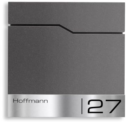 Metzler Cassetta Postale da Parete Grigio Ferro DB 703 – Cassetta postale di design con targhetta nominativa in acciaio inox V2A incisa al laser e vano portagiornali – Modello Enno