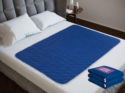Lynmark® 2x Washable Incontinence Bed Pads Without Tucks- Non-Slip Bedwetting Mattress Protector Absorbs Up to 2L - Leak-Proof OEKO-Tex Certified Cotton Waterproof Cover for Double Beds- 135x85cm Navy