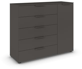 Rauch Möbel Flipp, Kommode, Farbe Graphit, Breite 120 cm | Sideboard, 1-türig, 5 Schubladen, Soft-Close-Funktion, für Schlafzimmer, Gästezimmer, Wohnzimmer, Garderobe, Flur