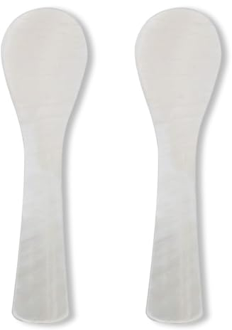 QOPZUJI 2 Piezas hecho a mano cuchara de caviar madre de perla MOP cuchara de caviar W mango redondo para servir huevos de caviar, 3,55 pulgadas, color café