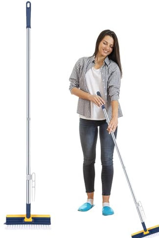 Scheuerbürste mit langem Griff, Scheuerbürste mit langem Griff, Scheuerbürste mit langem Griff – 4-in-1-V-Bürste, um 180 Grad drehbar, zur Reinigung des Bodens im Badezimmer