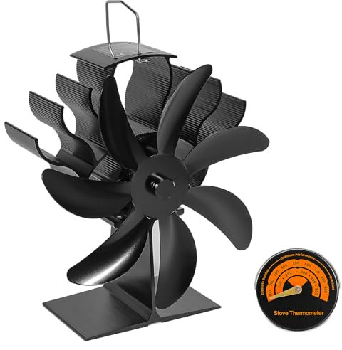Ventilateur de poêle à bois, 7 pales avec thermomètre, alimenté par la chaleur, pour poêle à bois, brûleur log, cheminée, température de fonctionnement 60-350 °C, 7 pales