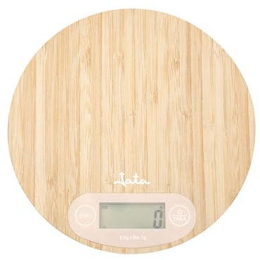 Jata Hogar HBAL1110 - Báscula de Cocina Digital de bambú. Capacidad 5 kg. Pantalla LCD. Balanza Cocina Alimentos con Función Tara. 1 Pila Incluida. Multifuncional. Gran precisión