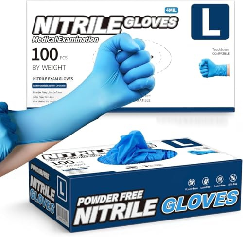 PROMART Disposable Nitrile Gloves, Powder-Free, Latex-Free, Non-Sterile, Multi-Purpose Gloves for Medical, Food Handling, Cleaning, and Industrial Use, Box of 100 (200, LARGE)
