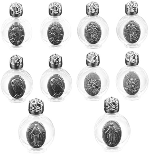 KUYYFDS Holy Water Bottle 10PCS Embossed Holy Water Container Empty Glass Holy Water Sprinkler Christian Holy Water Flask for Religious Gift, Home Wedding Decor, Silver, Home Decor