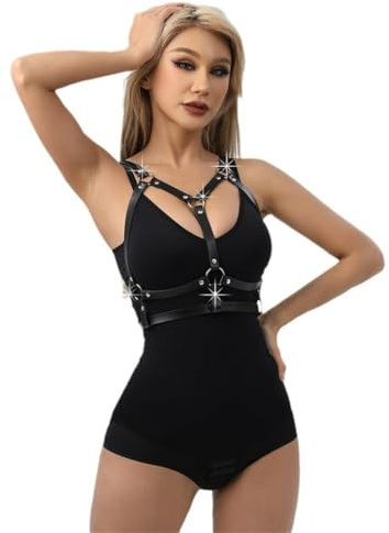 YIYELIY Chaîne de corps en cuir punk Ceinture Harnais Chaînes thoracique en cuir Noir Chaîne de taille en cuir pour femmes