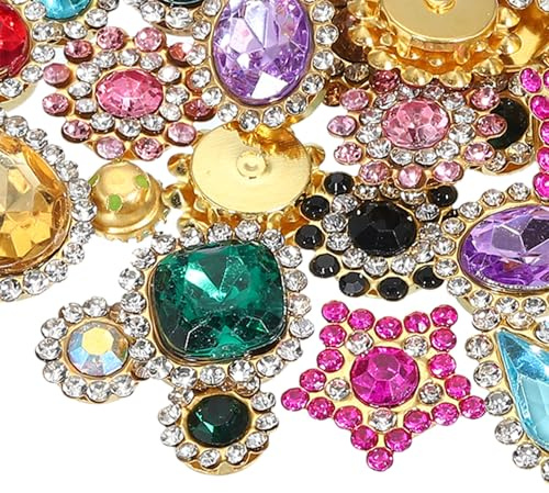 PATIKIL Strasssteine zum Aufnähen, 50 Stück gemischte Formen Glassteine Metallbasis Blumenkralle Strasssteine für Bastelarbeiten Schuhe Kleid, Multicolor (0,9-1,9 cm)