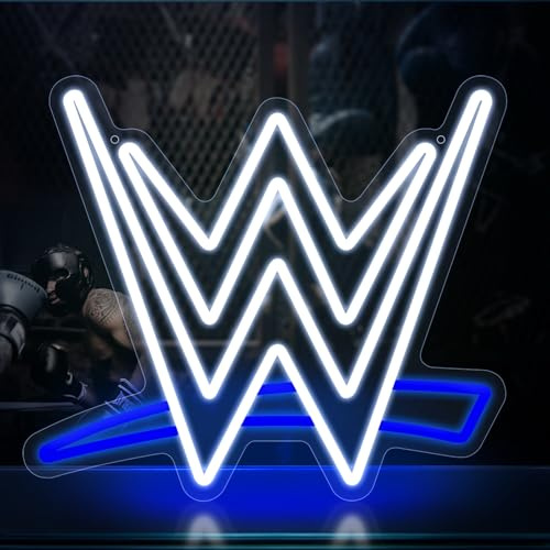 Wrestling Neon Sign, LED Wrestling Neon Sign for Wall and Room Decor, USB Neon Night Light for Game Room Bedroom Birthday Competition Party Gifts (Blue White)