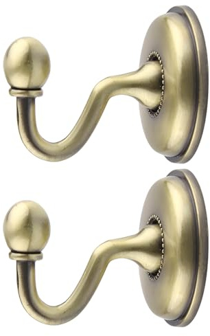 Jeeshvan 2 Pcs Vintage Wall Hooks for Curtains, Brass Curtain Holdbacks Tieback Hook, Hat Holder Coat Hangers, Decorative Hooks for Purse Rack Key Home Bathroom Door Wall