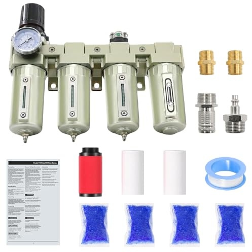 Secador de aire para compresor, compresor de aire de 4 etapas NPT de grado industrial de 3/4 pulgadas, sistema separador de agua para cortador de plasma y spray de pintura, sistema de 3 filtros y 1