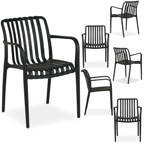 IDIMEX Gartenstühle TULIPANO im 6er Set aus hochwertigem Kunststoff in schwarz. Wetterfest, stapelbar, UV-beständiges Material für Garten, Balkon & Terrasse.
