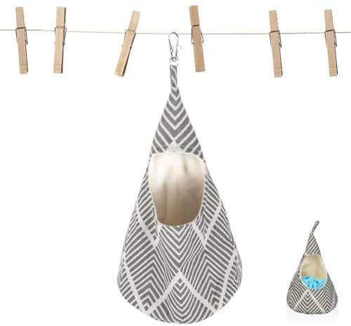 XcnPer Peg Bag for Washing Line with Hanger, Compact Clothes Peg Storage, 22x15cm Linen Peg Bag for Home, Camping, Travel