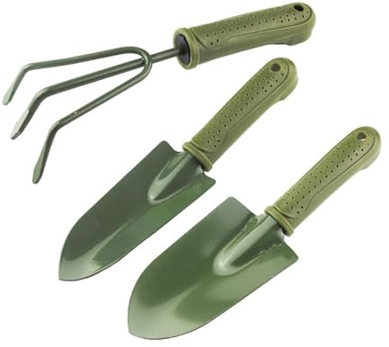 Gartenhandwerkzeug Set aus Eisen mini gartenwerkzeug| Robuste Gartenkralle zum Lockern, Umgraben & Pflanzen | Ideal für Blumenbeete, Hochbeete & Gemüsegarten | gartenschaufel klein (Satz von 3)