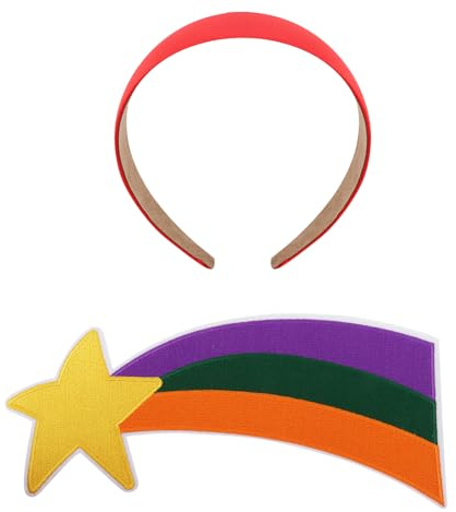 LIKUNGOU Große Regenbogen Sternschnuppe Stickpatch Roter Satin Haarreif Halloween Kostüm Accessoires für Frauen