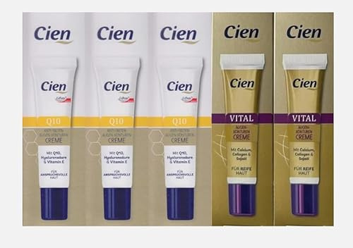 CIEN Lot de 5 crèmes anti-rides pour contour des yeux Q10 Mélange d'acide hyaluronique et vitamine E