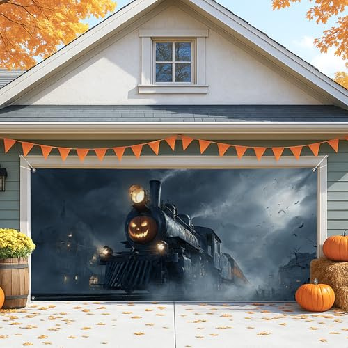 Spooky - Cubierta vintage para puerta de cochera, decoración de casa embrujada de Halloween, decoración grande de otoño al aire libre para fiesta de Halloween, 157 x 71 pulgadas