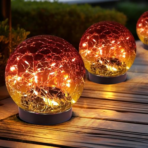 Solar Globe Lights Outdoor Waterproof-solar Balls For Garden-cracked Glass Ball Solar Lights Outdoor-solar Orbs For Outside-outdoor Decorations For Patio And Yard Lawn, Gradient Red, 2 Globes