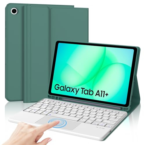 Funda Teclado para Samsung Galaxy Tab A11 Plus/A11+/A9 Plus/A9+ 11 Pulgadas | Capa Keyboard Touchpad QWERTY Español Ñ, Bluetooth Magnético Desmontable Recargable Teclado con Portalápices, Verde oscuro