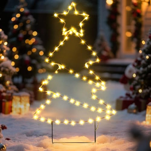 Weihnachtsdeko LED Rentier Outdoor, Weihnachtsbeleuchtung Außen mit Erdspieß LED Tannenbaum Beleuchtet Rentier Gartenstecker mit 8 Modi Weihnachtsbeleuchtung Garten für Hof Weg Garten (B)