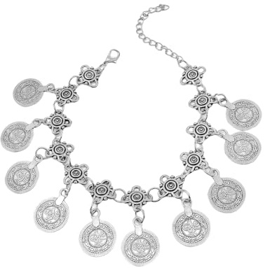 ZYHARUKO etniska tribal mynt tofsar fotkedja justerbar dam fotkedja mode armband för strandfester och vardagliga kläder kvinnors fotkedja, En storlek, enligt beskrivningen