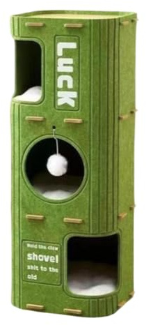 Ronyme Maisonnette en Feutre pour Chat, 3 étages, Coussin Moelleux avec Boule Suspendue, maisonnette de Jeu, cachette, multifonctionnelle, mobilier pour Chat, Vert